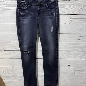 7 For All Mankind The Skinny Distressed Black Jeans Low Rise Womens Denim